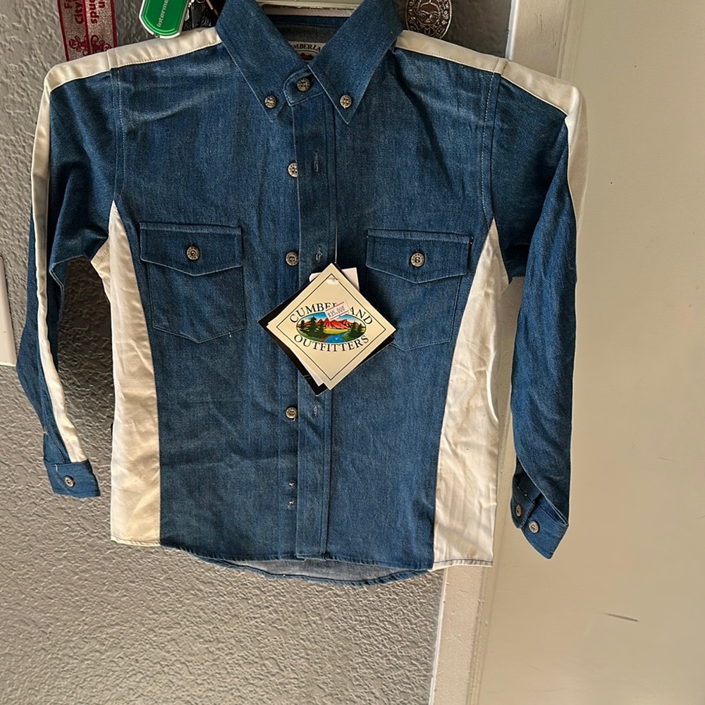 Kids Denim Shirt - Blue and White